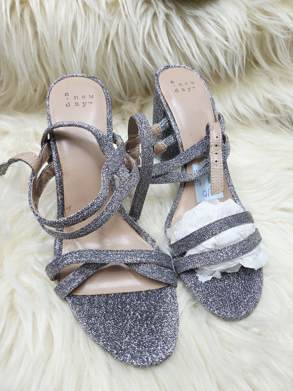 a new day Silver Glitter Strappy Block Heel Sandals